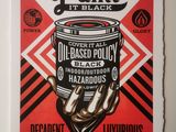une peinture représentant un pot de peinture sur un fond rouge et noir