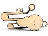 a wooden toy that is sitting on a white surface