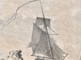 a drawing of a man and a woman standing on the beach