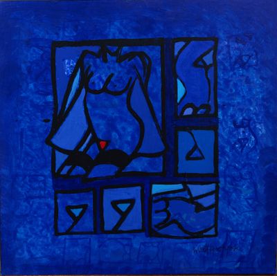 a painting of a woman sitting on a window sill