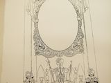 an old book with a drawing of a man on a stage