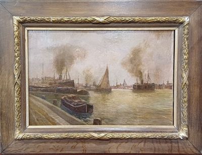 ECOLE Fin XIXè-Début XXè "Vue d'un port" huile sur toile por…