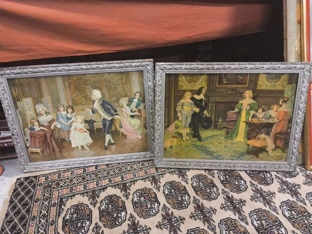 En pendant, deux chromos sur le thème de scène d’intérieur