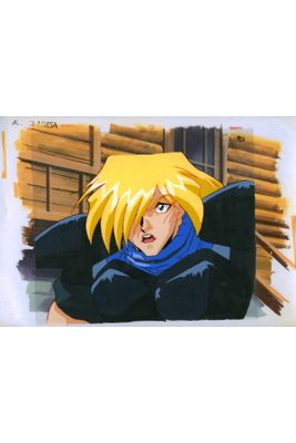 an image of a drawing of a man with blonde hair and a blue shirt