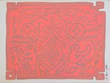 an image of a red and black painting on a white wall