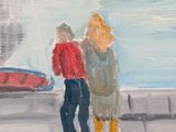 two people that are standing near a boat in the water