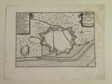 an old map of a town in the middle of a river