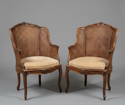 pair of louis xvi style cane back armchairs