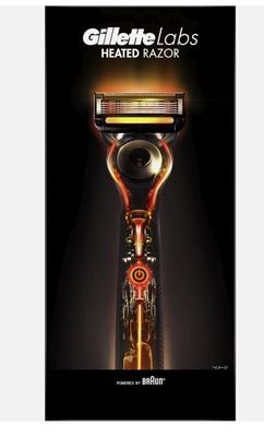 une publicité pour les rasoirs de tête Gillet, avec l'image lumineuse du visage d'un homme