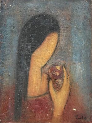 Fernand ELIE (1906-1992) Une femme mangeant une pomme