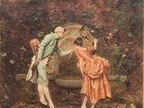 tableau représentant un homme et une femme debout dans un bosquet