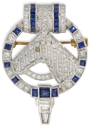 an art deco diamond and sapphire broochle