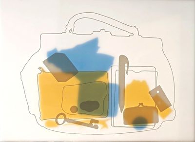 a picture of a painting of a handbag and other items