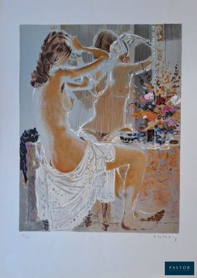 un tableau représentant une femme assise devant un miroir