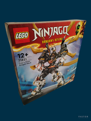 une boîte de figurines Lego Ninja sur fond bleu