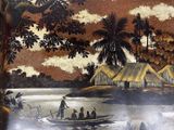 a painting of people on a boat in the water