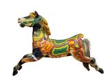 a colorful horse that is standing on its hind legs