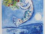 un tableau représentant une sirène avec des fleurs dans la bouche