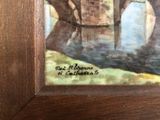 a picture of a painting of a bridge in a wood frame