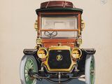 dessin représentant une vieille voiture de type « Model T » équipée d'une banquette en cuir marron