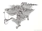 an ink drawing of a man with a bow and arrow in his hand