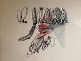 un dessin représentant un avion sur lequel sont posées plusieurs paires de ciseaux