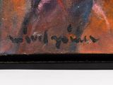 an oil painting of a man riding a horse with a hat on