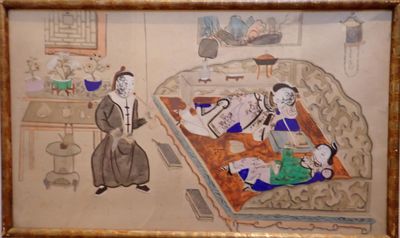 a picture of a painting of a man and a woman sitting at a table