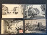 plusieurs vieilles photos en noir et blanc d'une rue et de bâtiments