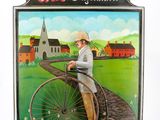 une photo d'un homme sur un vélo à l'ancienne