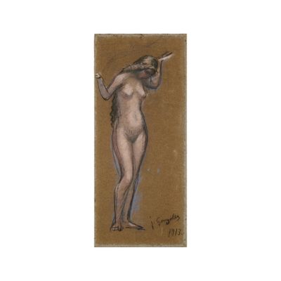 drawing of a nude woman with a hat on her head