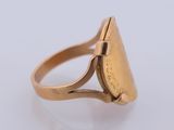 a close up of a gold ring with a small triangle on it