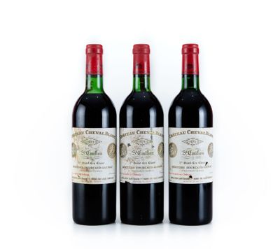 trois bouteilles de vin rouge posées l'une à côté de l'autre sur une surface blanche