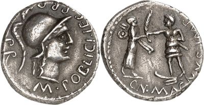 a silver coin with an image of a man and a woman on it
