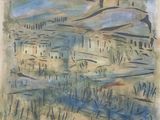 an image of a painting of a landscape with a mountain in the background