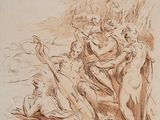 une image d'un dessin représentant un groupe de personnes sur une plage