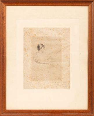 un dessin représentant une femme assise sur une chaise, les jambes croisées