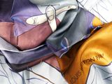 a close up of a scarf with a picture on it