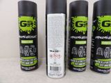 three sprays of spray paint sitting on top of a counter