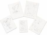 quatre cartes sur lesquelles sont représentés des animaux et des oiseaux, sur un fond blanc