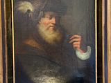 a painting of a man holding a pipe in his hand
