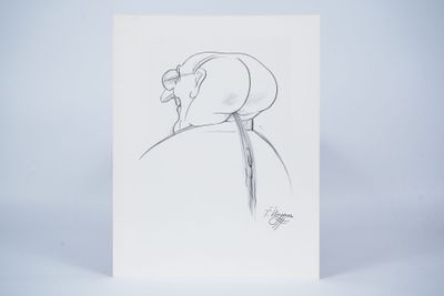drawing of a woman with a hat on her head and a scarf on her head