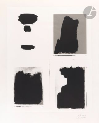 four different black and white images of a bear and a bear cub