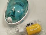 a yellow object in the plastic bag next to a blue object