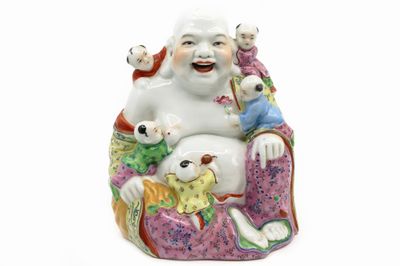 CHINE République Bouddha Buddaï en porcelaine émaillée polyc…