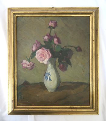 une peinture de fleurs dans un vase sur une table