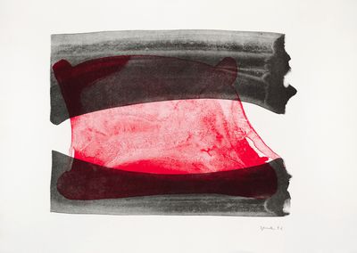 a black and red painting on a white surface
