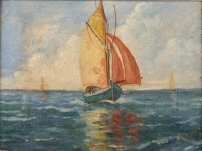 une peinture d'un voilier dans l'eau