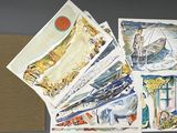 a bunch of cards that are sitting on a table