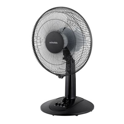 une image représentant un ventilateur de table noir sur fond blanc